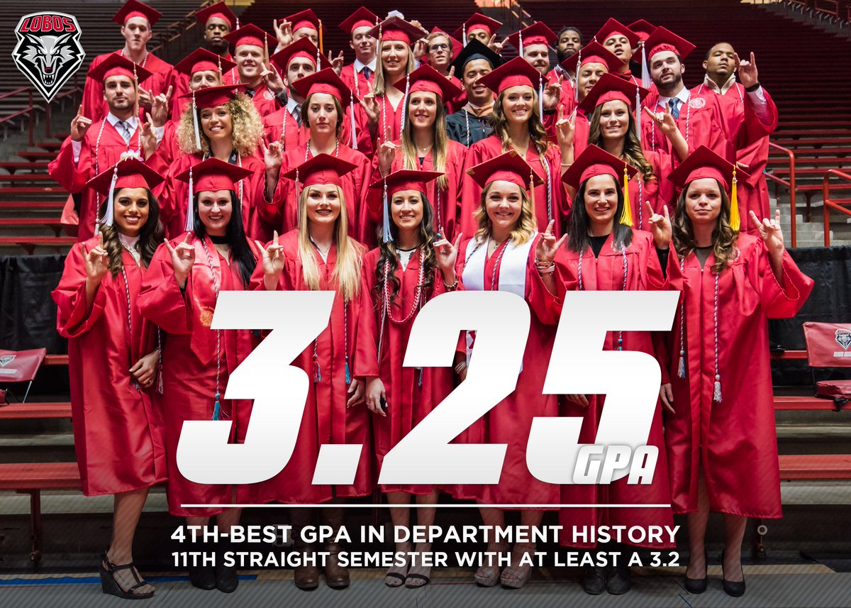 UNMLOBOS's tweet photo. UNM Athletics posted a 3.25 GPA as a department in the Fall 2017 semester, the fourth-best term GPA ever! Congrats, Lobos! #GoLobos https://t.co/TsbIun06Rx