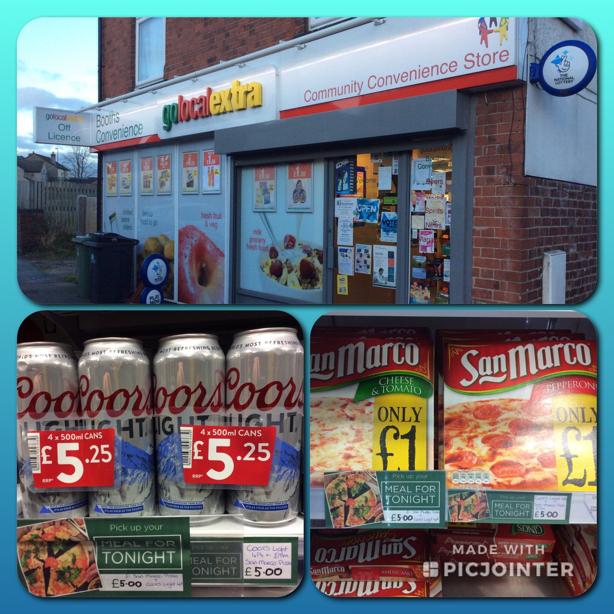 PowerforceMC30's tweet photo. Booths Convenience Store in Swanwick are now offering a Meal for Tonight deal. Buy Coors Light 4pk for £5 and get a San Marco pizza free! #MealforTonight @PowerforceMCNSM @PowerforceMCFM2 @PowerforceMCAD https://t.co/GIWB6eqOir