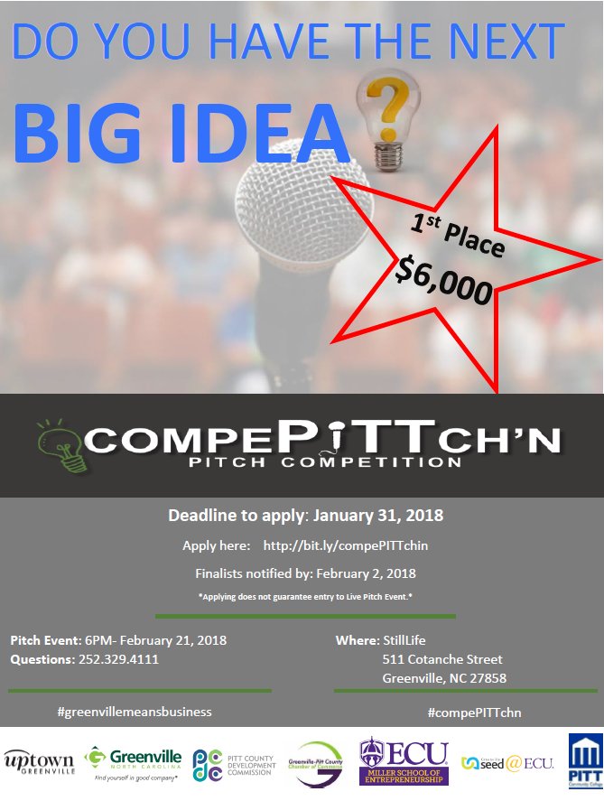 You could win up to $6,000 for your business idea!! Get those applications in for compePITTch'n! Deadline January 31st. apply here: bit.ly/compePITTchin