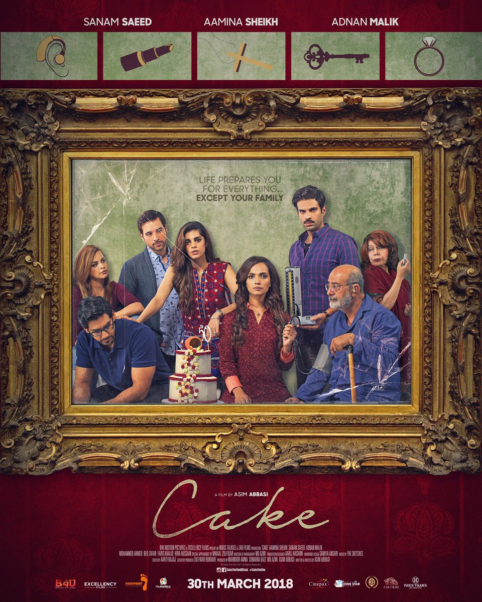 sayedzbukhari's tweet photo. Official Poster is out! @cakethefilmofficial and our hashtags: #cakethefilm #deliciousfacade #outofthebox #30march #easter2018 #b4umotionpictures #excellencyfilms #industalkies #zabfilms #aaminasheikh #sanamsaeed #adnanmalik https://t.co/9sOz7fH8G4