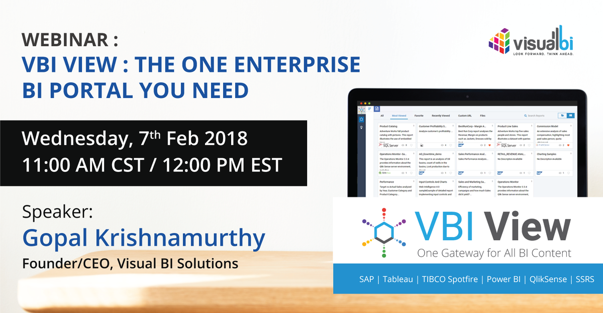 Visual_BI's tweet photo. #VBIView helps enterprises overcome common challenges faced when using multiple BI Silos in a highly automated and a simple-but-effective manner. Join #VisualBI's #webinar this #February to find out how.
Click here to register: https://t.co/tRvGmC596n https://t.co/f14sQbbT0P