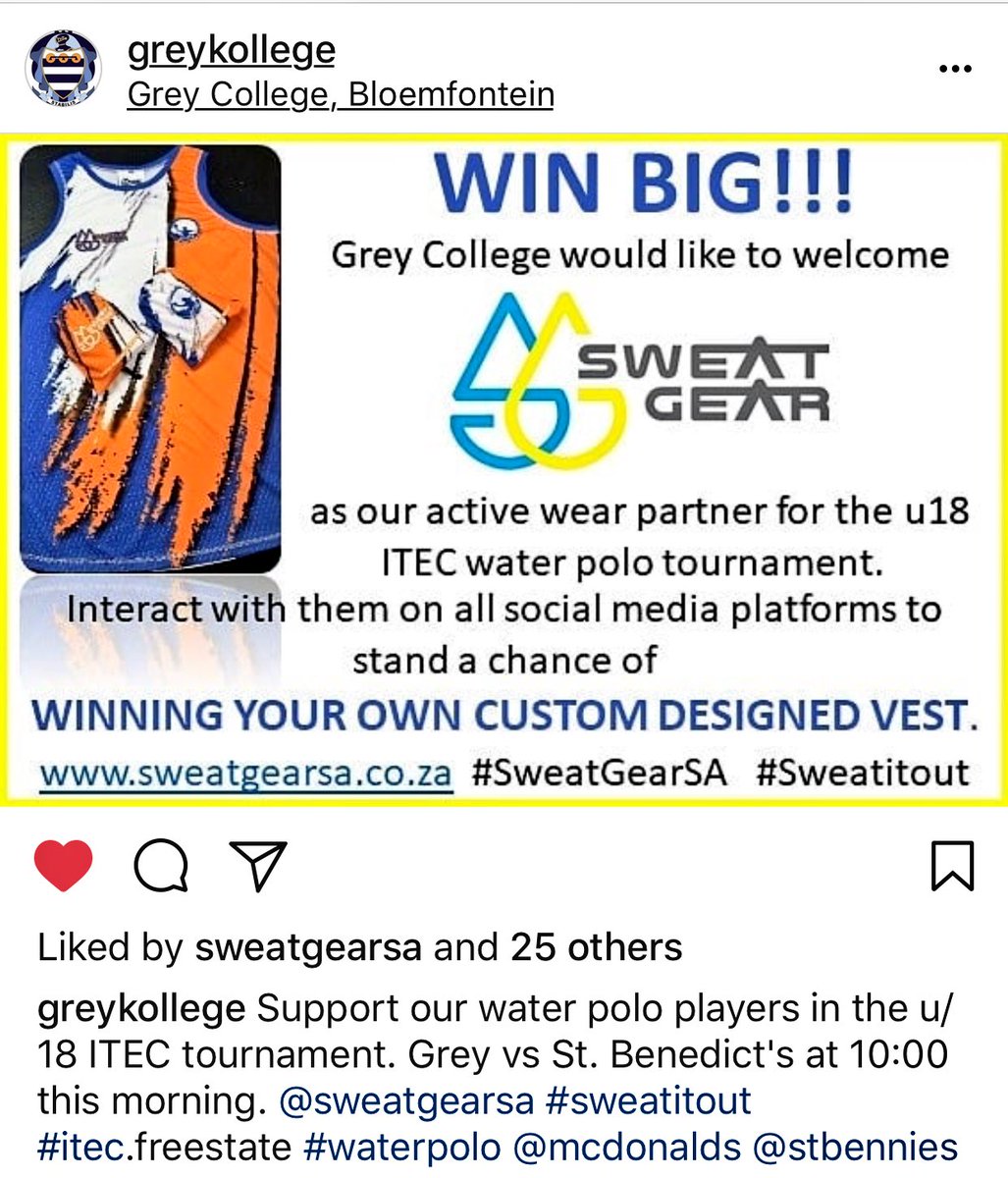 sweat_gearsa's tweet photo. Proud #ActiveWear #partner to @GreyKollege u/18 Water  Polo Tournament that is now on. Win your own custom designed vest by taking selfies,… https://t.co/OUxnAVyj7O @sweat_gearsa #SweatItOut💦 https://t.co/hEkIrtWmNK