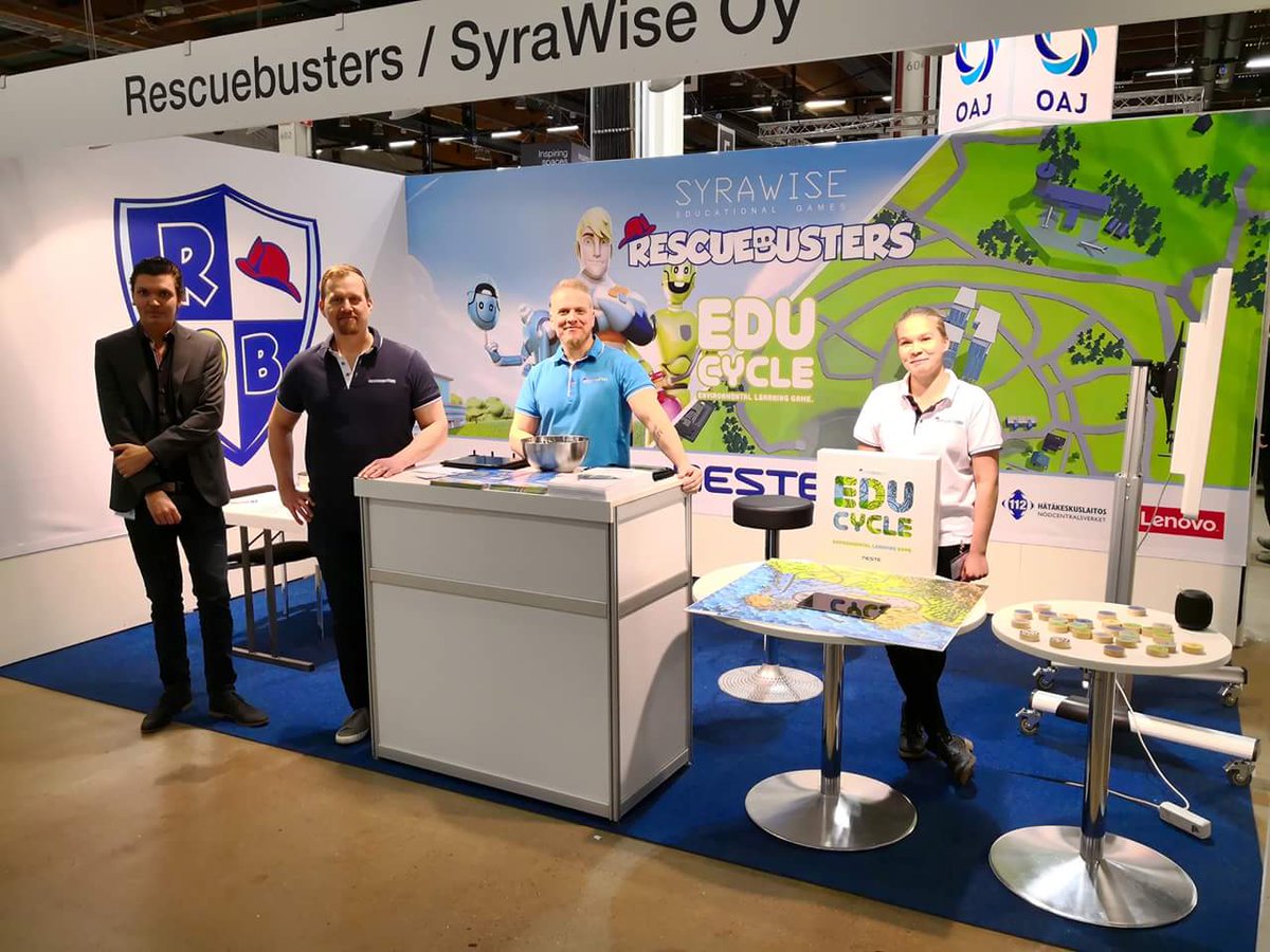 rescuebusters's tweet photo. Kiitoksia kaikille hienosta päivästä #Educa2018 messuilla. Huomenna jatketaan  #EduCycle AR ilmastonmuutos - ja #rescuebusters -turvallisuusmobiilipelin esittelyä  @kuori Oy:n isolla #yetitablet kosketusnäytöllä. Tervetuloa 😊 https://t.co/kZ4pHK9YQq