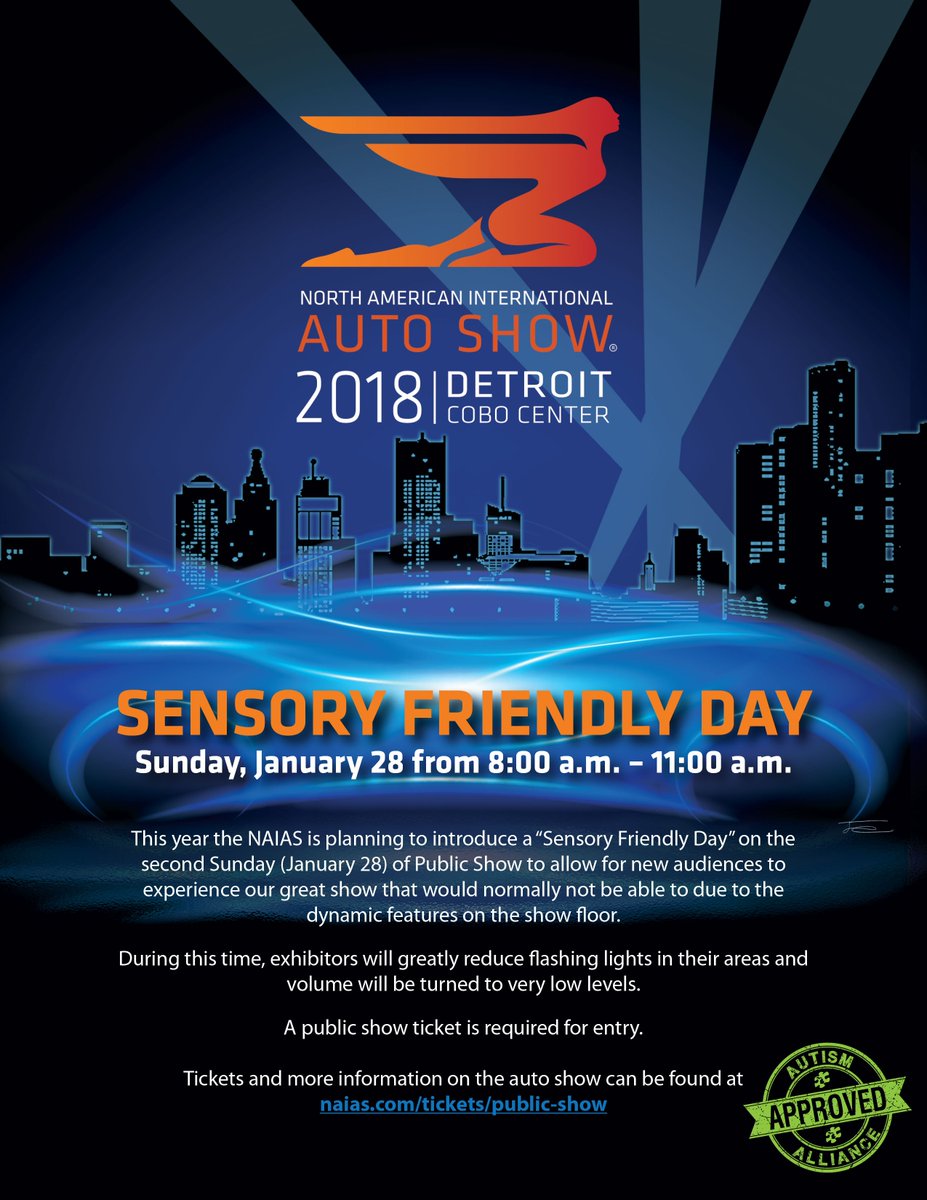 #NAIAS Announces "Sensory Friendly Day" for Sunday, Jan. 28 from 8:00-11:00AM. cc <a href="/briancalley/">Brian Calley</a> <a href="/AutismAlliance/">Autism Alliance MI</a>