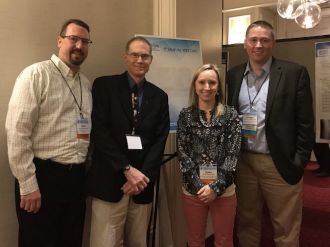 stlyac's tweet photo. Young Athlete Center providers Dr. Mark Halstead, Paul Jenkins, Dr. Terra Blatnik and Dr. Jeff Nepple at the Pediatric Research in Sports Medicine annual meeting #PRISM2018 @stlsportsmed @jeffnepple @terrablatnik https://t.co/voirxMq38Y
