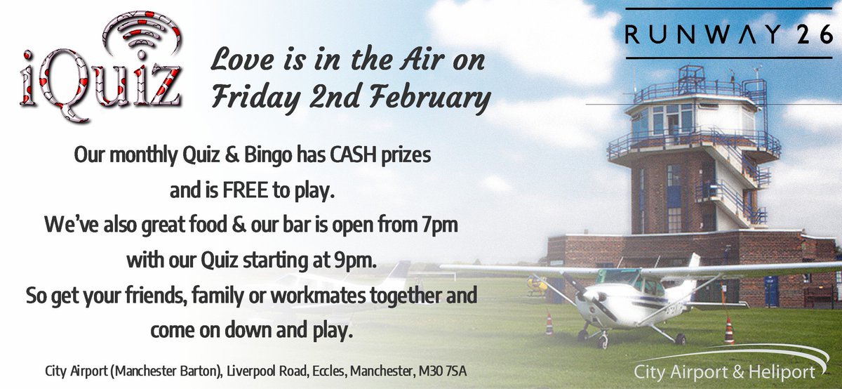 paulfairclough's tweet photo. Put a date in your diary for next Friday @runway_26 @city_airport to come and play our interactive quiz. #irlam #lymm #urmston #salford https://t.co/q0RpLCmK4g