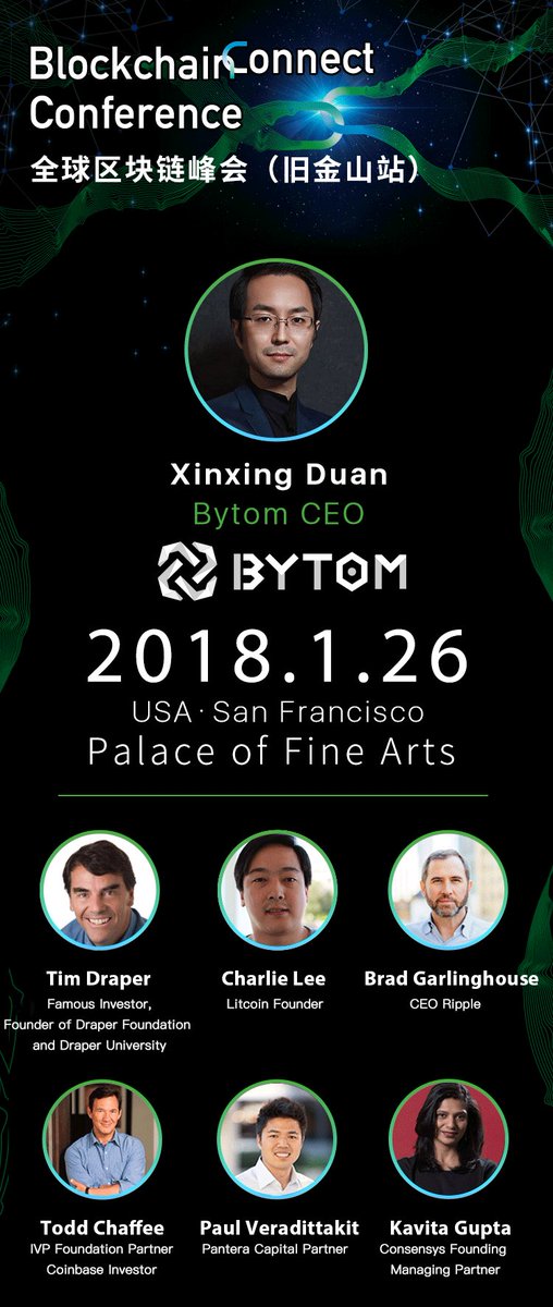 BytomDAO's tweet photo. On Jan 26th Bytom was invited to attend the Global Blockchain Connect in San Francisco, Palace of Fine Art. 1000 global entrepreneurs and investors will gather together discussing the Revolution of Blockchain technology and Blockchain future market dynamics and developing trend. https://t.co/IY9qEDczrn