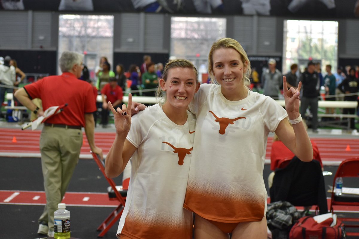 TexasTFXC's tweet photo. Congrats to Georgia Wahl &amp; Virginia Preiss! They both rank in the Top 10 in school history after their first Pentathlon! #HookEm 🤘 https://t.co/kHWTDzOgkh