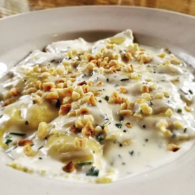 Back for the weekend- sweet potato ravioli in a sage cream sauce