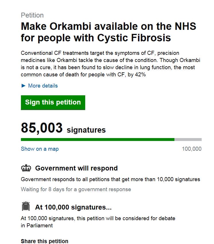 Another milestone - 85,000 signatures. Keep sharing: petition.parliament.uk/petitions/2094… #orkambi #OrkambiNow