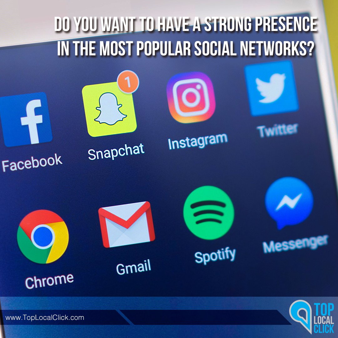 TopLocalClick's tweet photo. 💪🏽 Do you want to have a strong presence in the most popular social networks? 💪🏽 Visit us at https://t.co/HouCbF8bsC for more information on the latest in digital marketing. #TopLocalClick #Marketing #DigitalMarketing #Business #SantaAna https://t.co/Su7owxqP0x