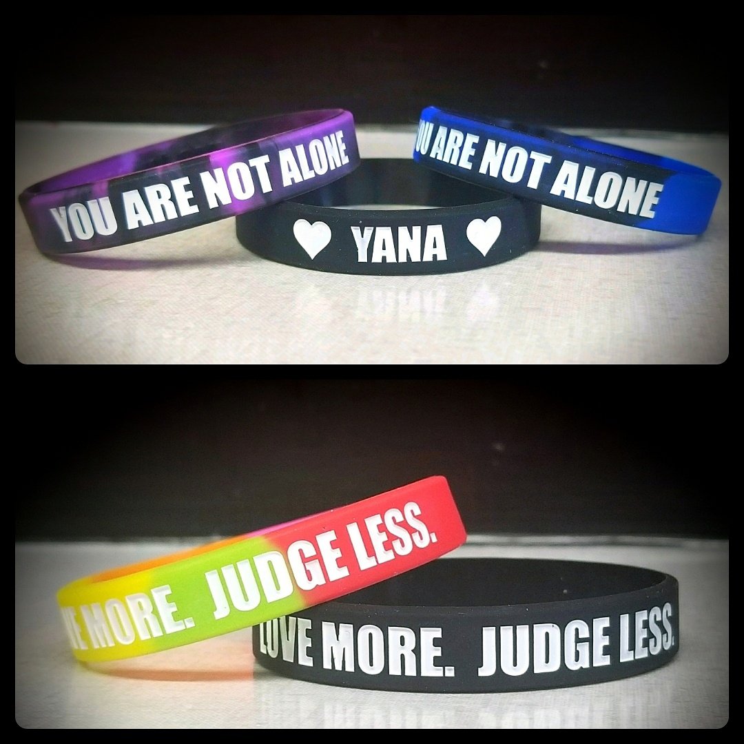 launching_point's tweet photo. New wristbands are here to purchase! " You are not alone. YANA " and " Love More. Judge Less." #lovemore #judgeless #YouAreNotAlone #lovemorejudgeless #launchingpoint #charity #charityorganization #love @TheEllenShow #dontjudge https://t.co/7xCeW9EamL https://t.co/9vQYZsaE3v