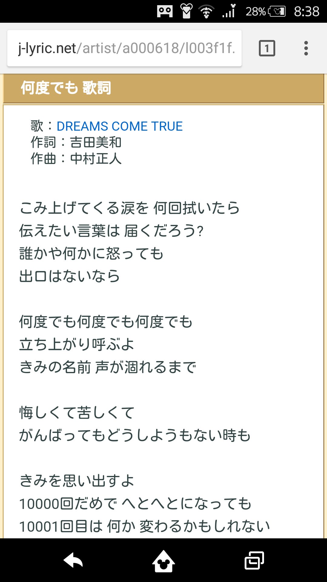 ちゃのまま 今日はドリカム 何度でも な気分 前を向いてしがみついて胸掻きむしって あきらめないで叫べ 何度でも何度でも何度でも 立ち上がり呼ぶよ きみの名前 声が涸れるまで 悔しくて苦しくて がんばってもどうしようもない時も きみの歌を