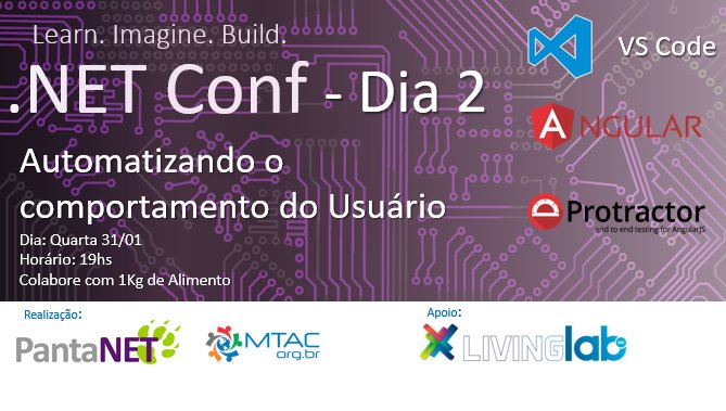 gumalheiros's tweet image. Está chegando o segundo dia do .NET Conf!
Confira a palestra &quot;Automatizando o comportamento do usuário&quot;. 
Nesta Quarta dia 31 as 19 horas no LivingLab MS.
Divulgue e junte-se a nós! #Pantanet #Mtac
Inscrições aqui: sympla.com.br/net-conf---dia…