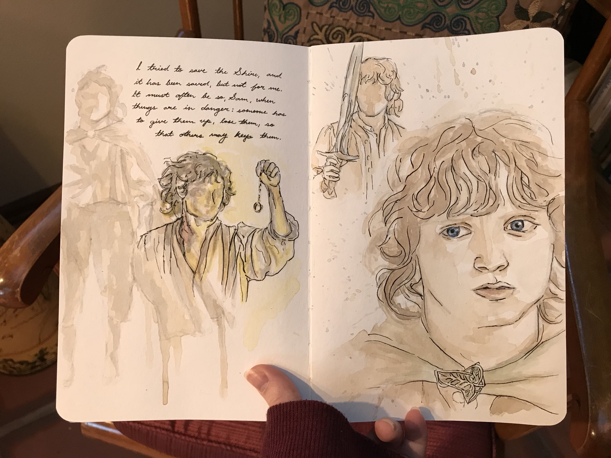 Laurelin Artistry on X: Started working on a little Lord of the Rings  character portrait journal. I just finished my Frodo page. #LotR #Tolkien   / X