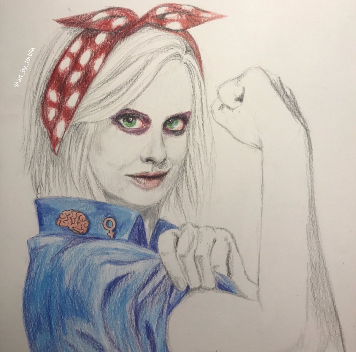 tortor674's tweet photo. In celebration of the new season, here is Liv, an icon and role model :) #livmoore #izombie #rosemciver #izombieseason4 #rosietheriveter @izombiepodcast @iZombieWriters @imrosemciver @alyandaj @CWiZombie @iZombieObsessed https://t.co/7GIHflIqiH
