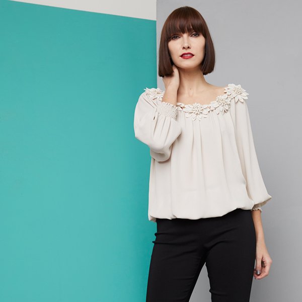 ShopBellissima's tweet image. Floral embellished top by Joseph Ribkoff #Springisin