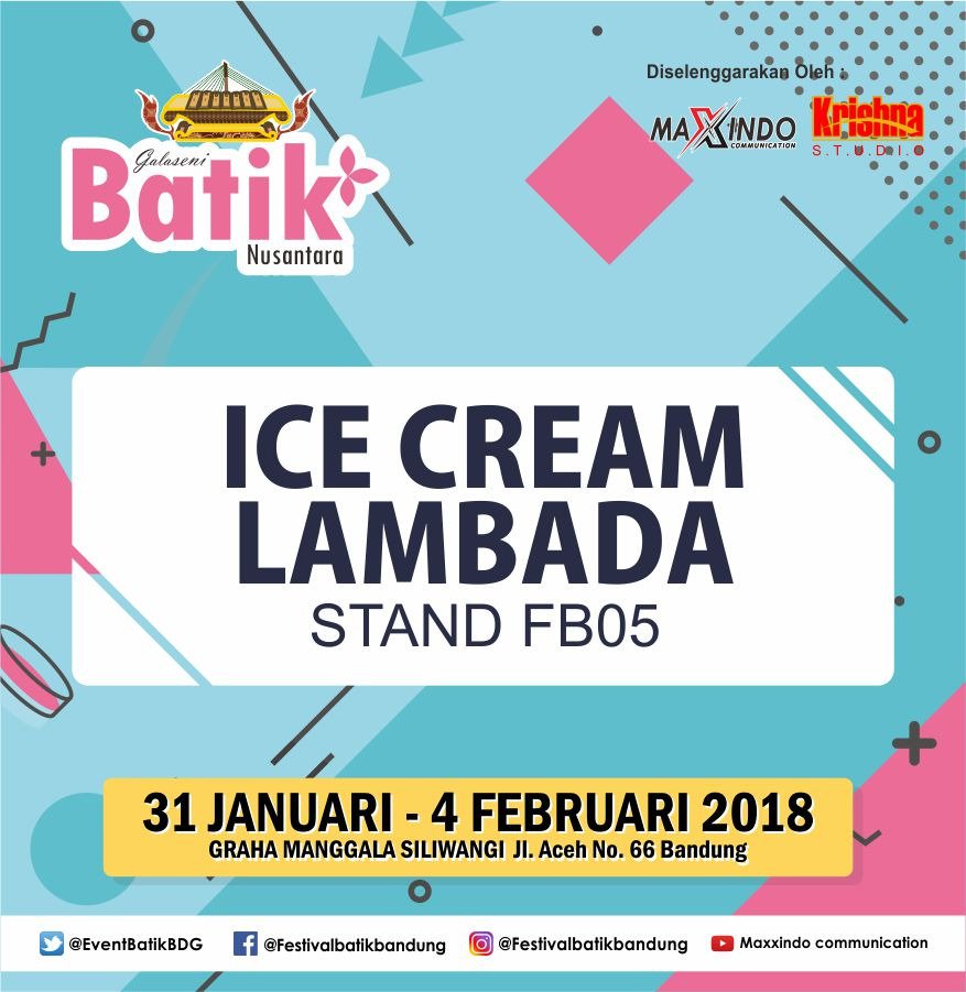 Beberapa Nama stand yang akan meramaikan Pameran Galaseni Batik Nusantara 2018 yang diadakan di Graha Mangggala Siliwangi pada tanggal 31 January – 4 February 2018

#galasenibatiknusantara #galasenibatiknusantara2018 #pameranbatik #festivalbatik #pameranbadung #festivalbandung