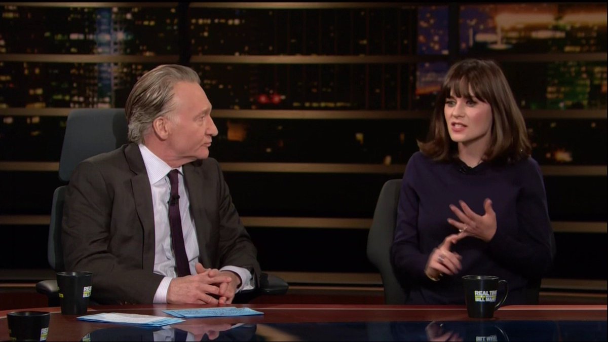 RealTimers's tweet photo. Emmy, Golden Globe, and Grammy-nominated @NewGirlonFOX star @ZooeyDeschanel is LIVE with @BillMaher to talk about #TheFarmProject and food! https://t.co/BUaWzFBMvS