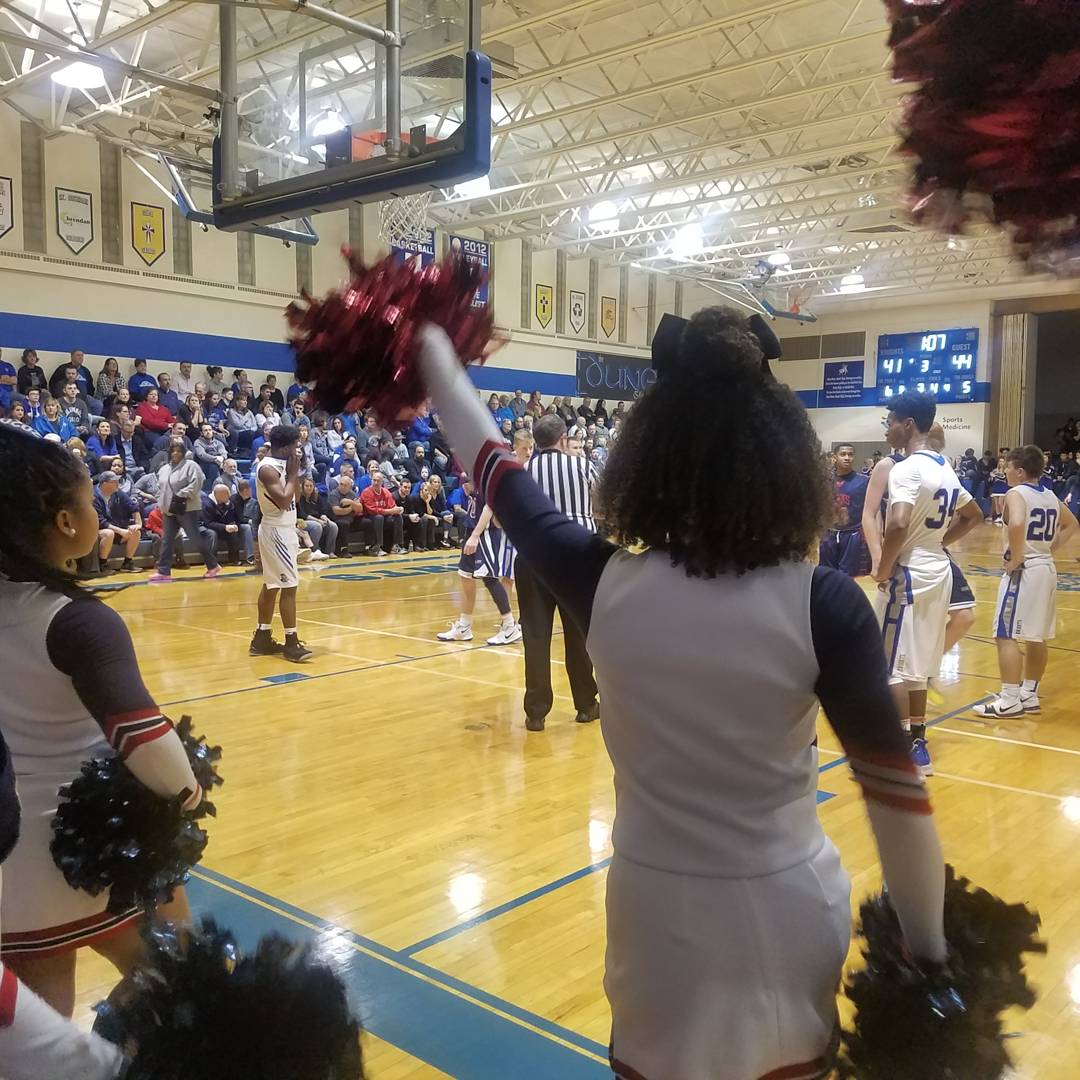 HartleyCheer's tweet photo. Can you believe this was an AWAY game?!?!?  Our PIT won't quit!

@ohsaasports @Jerry_Snodgrass  #goldenmegaphone #blueout #awaygame #hartleycheer #hawkattack #hartleynation #getitonthree #cantspellspiritwithoutourPIT #cheerchallenge #pushyourself #theworkisworthit #hartleyhoops https://t.co/fZYYZ5AGoq