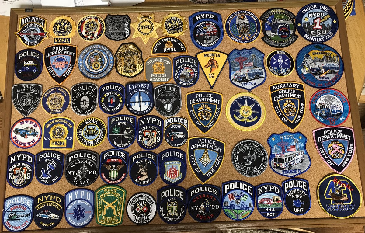 kerrieferrara's tweet photo. Paul's NYPD patch collection. What is he missing?? https://t.co/afBpvGExPr