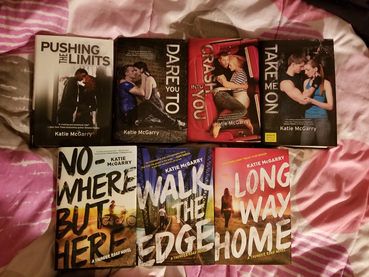 MaybeeNormal's tweet photo. All my @KatieMcGarry books in hardcover (cuz I'm picky). #SayYoullRememberMe is pre-ordered and I'm impatiently waiting.. my only issue now is I only have ribbon bookmarks for #NowhereButHere and #WalkTheEdge. It feels incomplete! 😢 https://t.co/ArfFMHYzJ4