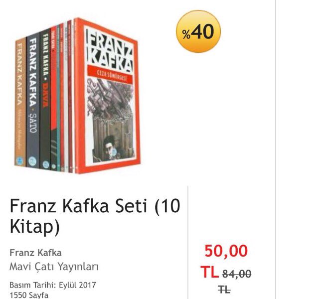 | Özel İndirim|

Franz Kafka'nın 10'lu setindeki indirim bu geceye kadar devam ediyor. Mutlu haftasonları dileriz :) kitaptek.com/kitap/franz-ka…