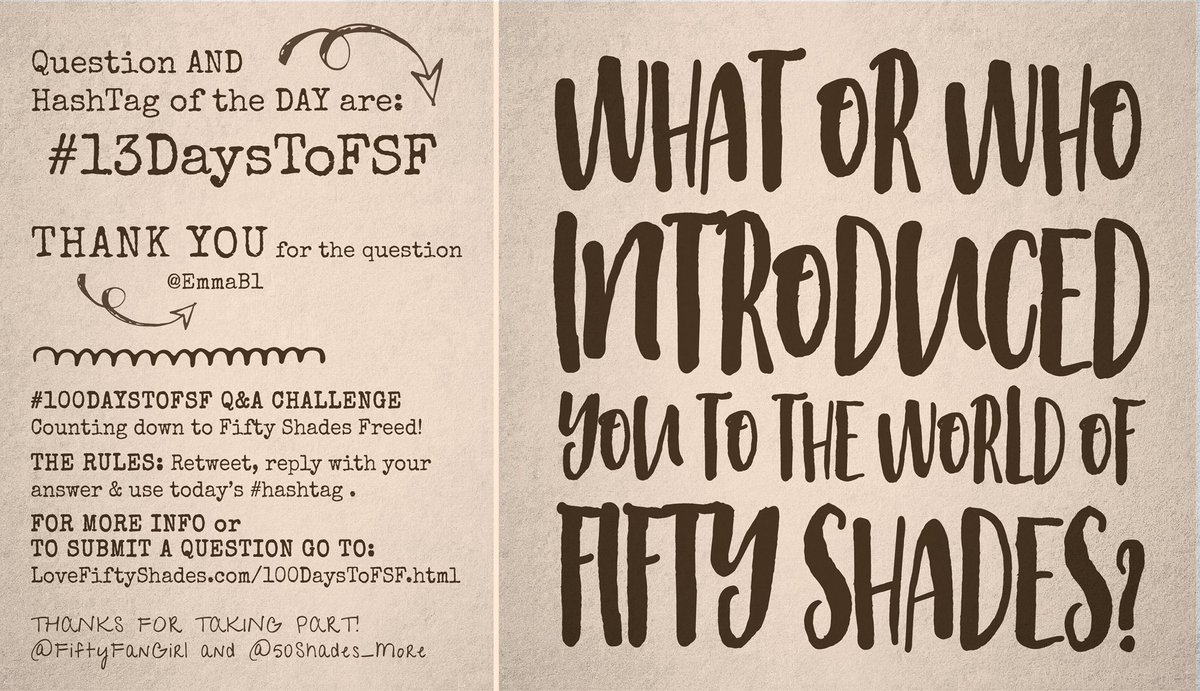 LoveELJames's tweet photo. Thanks @emmab1 for the #FiftyShadesFreed Countdown Question 🖤 Just Retweet, Answer &amp; Use the #13DaysToFSF tag ➡️ https://t.co/pbKoP6TApU ☺️ #DakotaJohnson #JamieDornan #ELJames https://t.co/lEDfMY6Jik