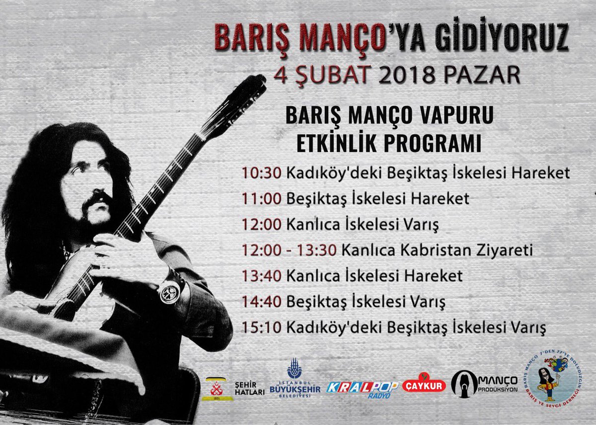 BarisManco_'s tweet photo. 4 Şubat Pazar Barış Manço'ya gidiyoruz! #BarışManço #BarışMançoVapuru #BarışMançoyaGidiyoruz https://t.co/jJTeH3ZEOG