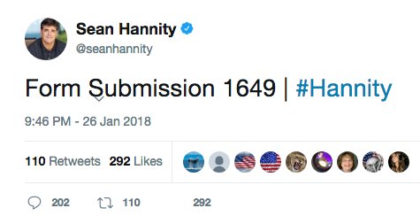 Sean Hannity Twitter back up with cryptic tweet: Form Submission 1649