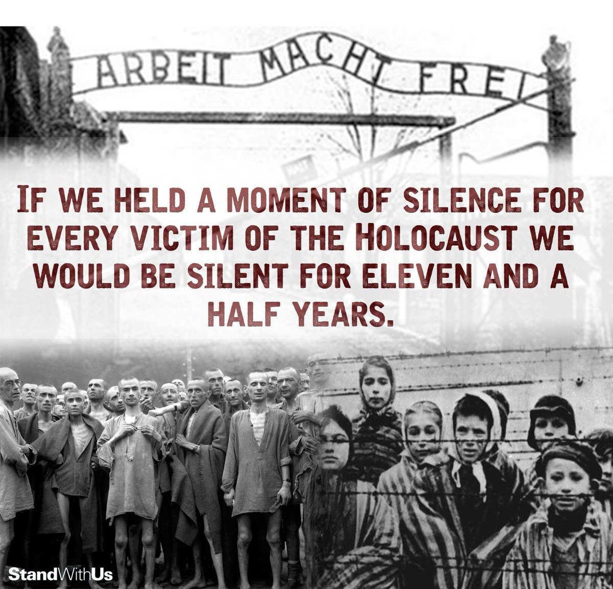 StandWithUs's tweet photo. If we held a moment of silence for every victim of the Holocaust we would be silent for eleven and a half years.

Today on International Holocaust Memorial Day, we remember the six million lives who were stolen from the Jewish people during the Nazi regime.

Never Again! https://t.co/tjcgd2G3LA