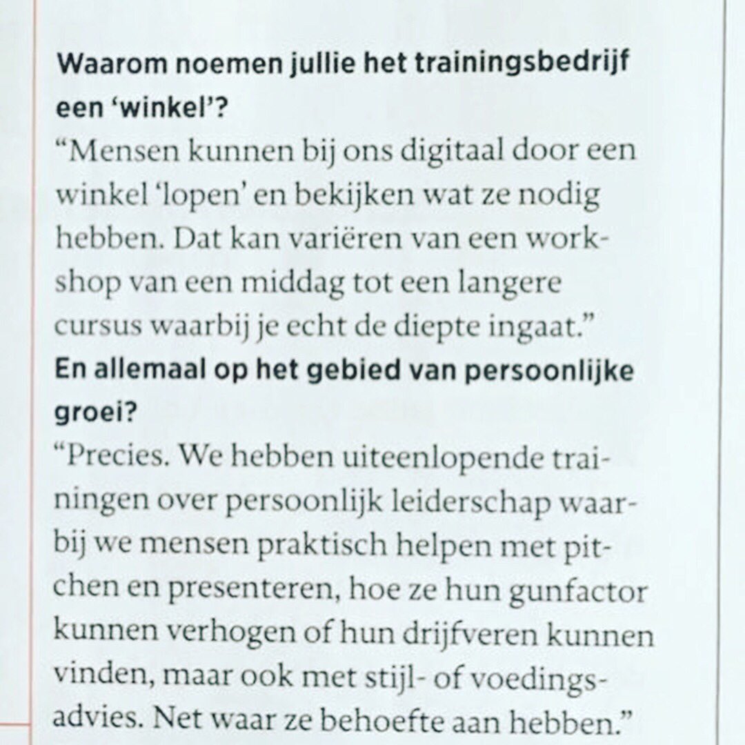 Trots! <a href="/philohermans/">Philo Hermans</a> staat vandaag in Vrouw van de Telegraaf over trainingsaanbod in onze Cyou store. #telegraaf #vrouw #training #bewustzijn