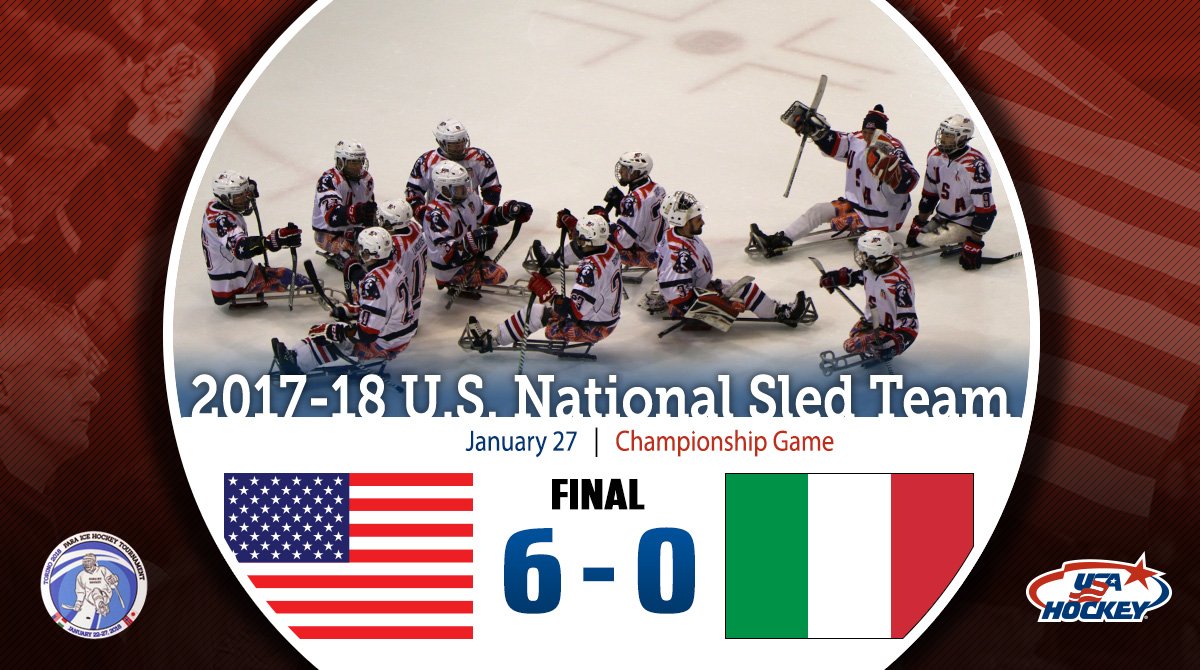 usahockey's tweet photo. FINAL: U.S. Natl Sled Hockey Team wins the #Turin2018 with a 6-0 shutout victory over Italy! 🇺🇸 https://t.co/snj4CvJmBX