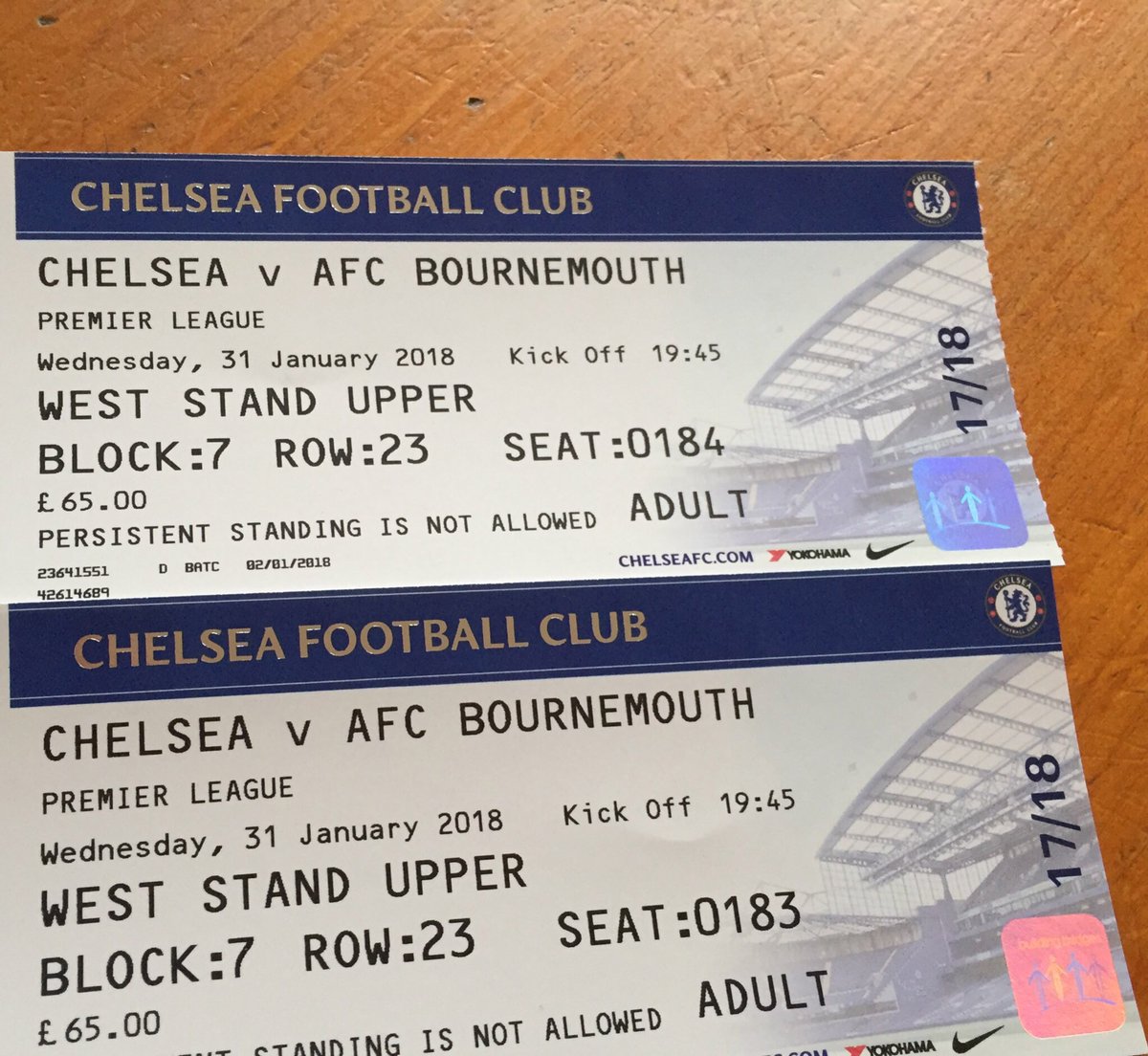 Face value are £65 each. I'd be happy with £120 for pair for Bournemouth Next wednesday. Can meet at ground. DM if interested. Please RT.  @facevalue_cfc <a href="/CFCspares/">CFC spares</a> <a href="/Chelsea_spares/">Chelsea Tickets ⭐️⭐️</a> <a href="/CFCTickets4Sale/">Chelsea FC Tickets</a> <a href="/cfcspare/">Chelsea Spare Ticket</a>