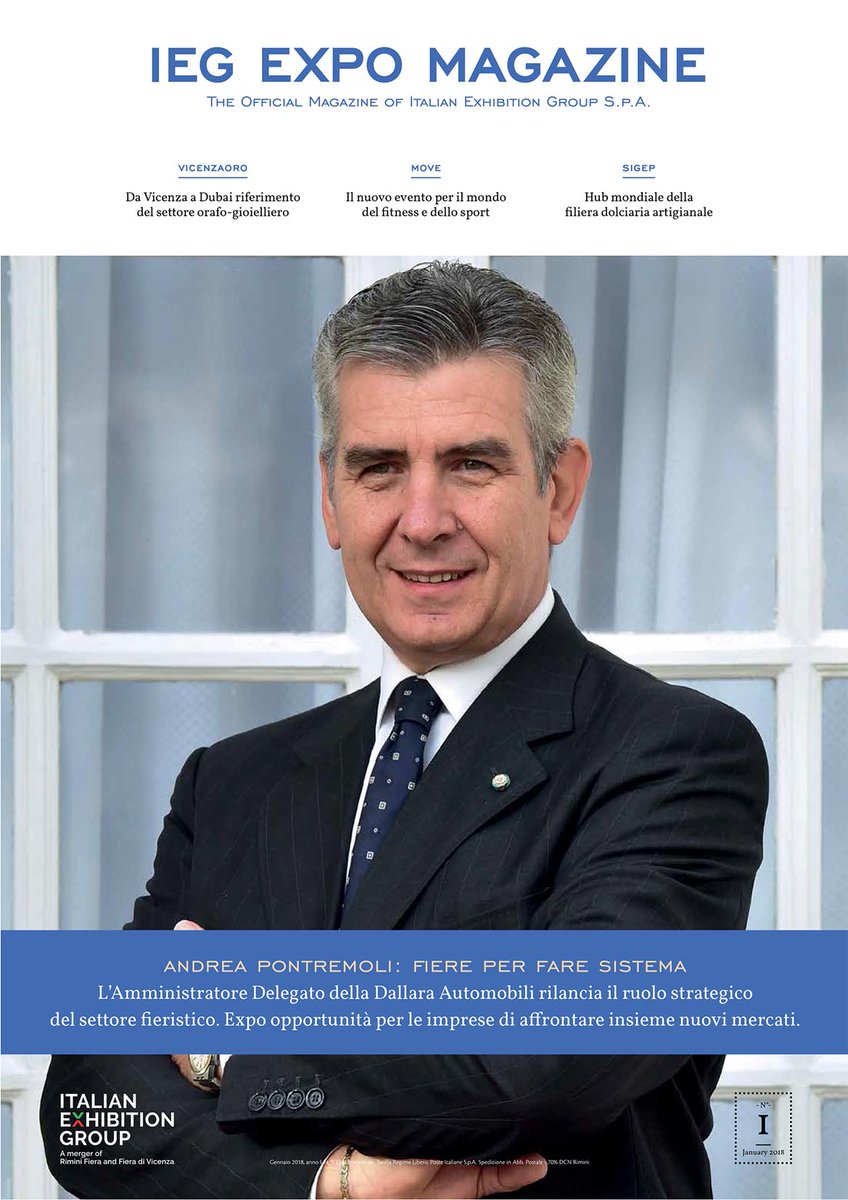 IEGexpo's tweet photo. La cover del primo #IEGexpoMagazine è tutta di Andrea Pontremoli, AD   @DallaraGroup , eccellenza del Made in Italy.
E #welldoneinitaly è proprio una delle parole chiave del mondo #IEGexpo.
Leggiamo insieme la sua intervista.
https://t.co/AwOESCDr54 https://t.co/Zn0up8eJ8T