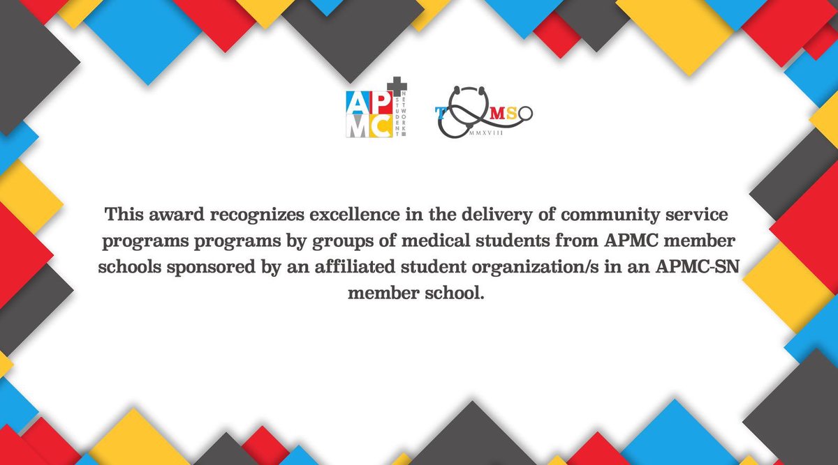 apmcsn's tweet photo. Get to know the Ten Outstanding Medical Student Organizations of the Philippines Award! #strongerAPMCSN https://t.co/AyH4glRepa