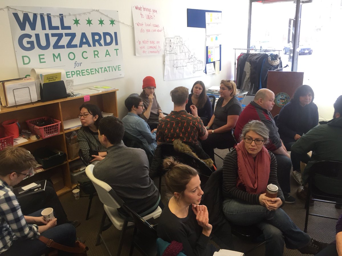 neighbors35th's tweet photo. Small group discussions about why we are involved in #UN35 and our goals for 2018. We’re canvassing at 11:30, join us at 2959 N Milwaukee! https://t.co/PpMps0t2aQ