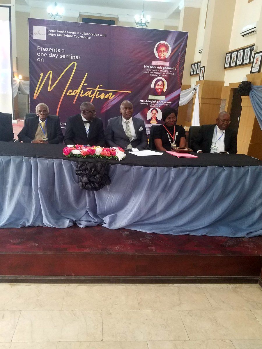 LawTorchbearers's tweet photo. Pa Tunji Gomez, Sir Arthur Obi-Okafor, SAN and others at The Legal Torchbearers Seminar on Mediation, held on Friday, 26th January, 2018. https://t.co/UxXL93golg