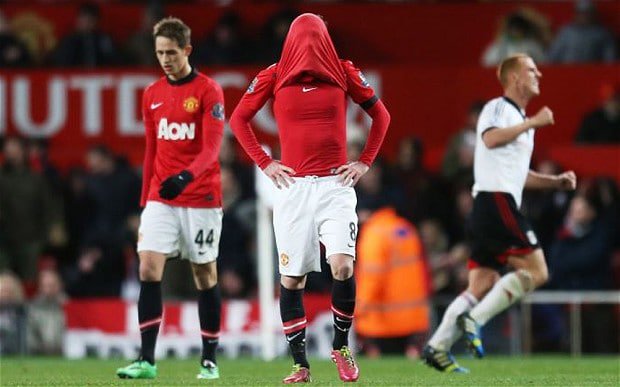 February 2014: In possibly the most infamous game of the banter era, United trail at home to Fulham. After a hailstorm of crosses, the home side lead 2-1 thanks to Michael Carrick and Robin Van Persie. Only to be sucker punched by a Darren Bent equalizer in injury time.