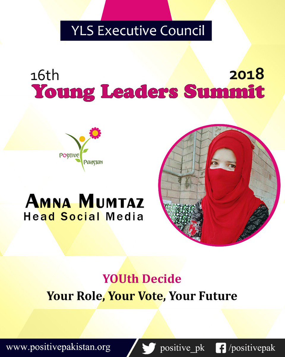 umaribntahir's tweet photo. M Arslan Sadiq
Social Media Advisor
Amna Mumtaz
Social Media Head
Iris Ejaz 
Twitter Activist 
Lots of wishes for All of you. We believe you 'll perform your duties in an excellent manner.
#YoungLeadersSummit2k18
#PositivePakistan https://t.co/1aWDuBEfPO