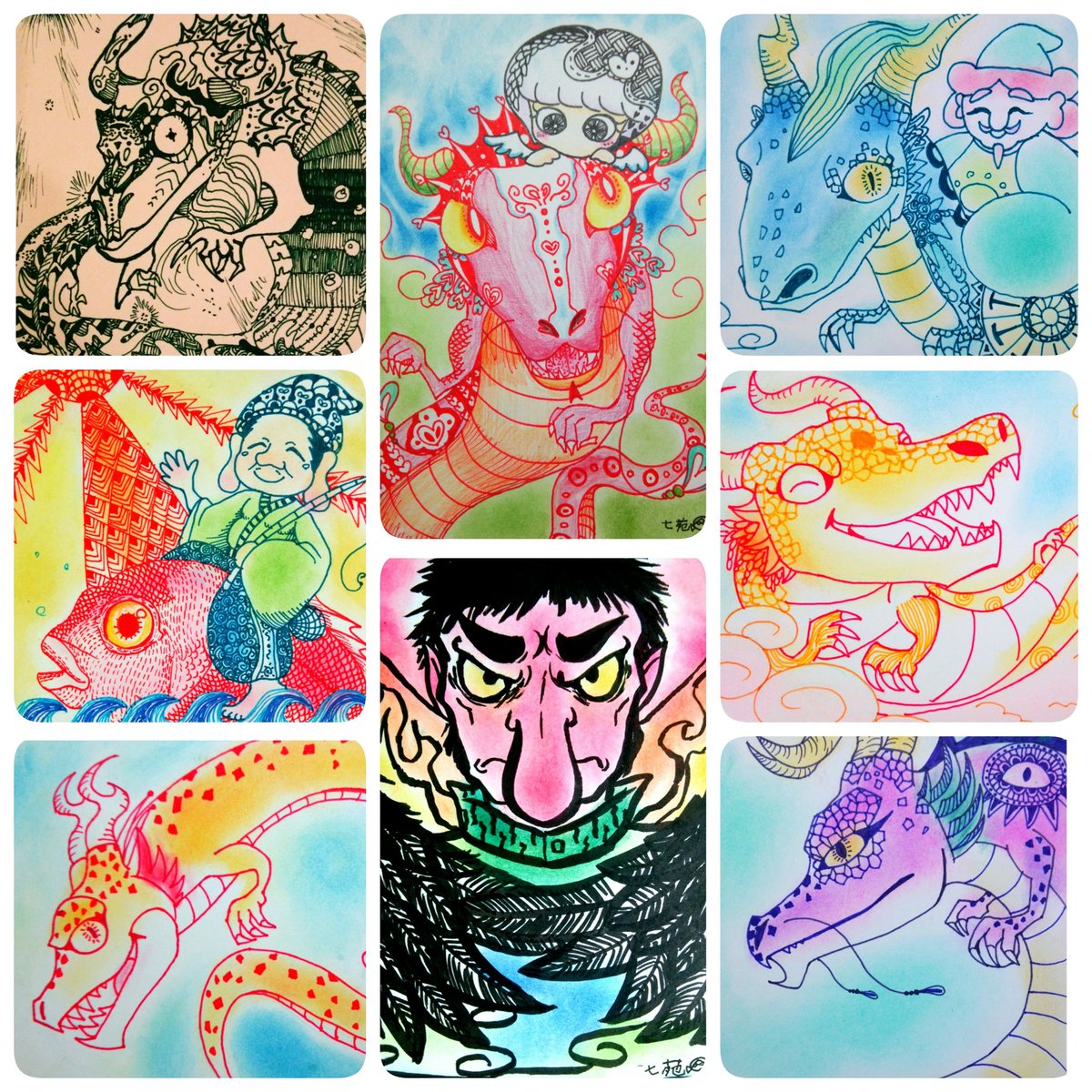 Tanakamegane お仕事募集中 En Twitter 普段カレーマフィアの絵柄のイメージが強いタナカですが こんなイラストも描きます イベントに参加して依頼を受けて イラストや似顔絵を描いてます 一枚目から天使ちゃん ドラゴンや神様 動物 自画像と似顔絵です