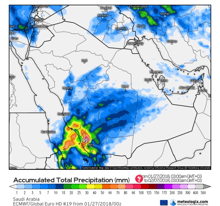 Almznh30's tweet photo. التوقعات جميله جدا تراكمي الى ١١فبراير المرتفعات والوسطى بمشيئة الله سيل 🌹 https://t.co/b6y2lgfG9s
