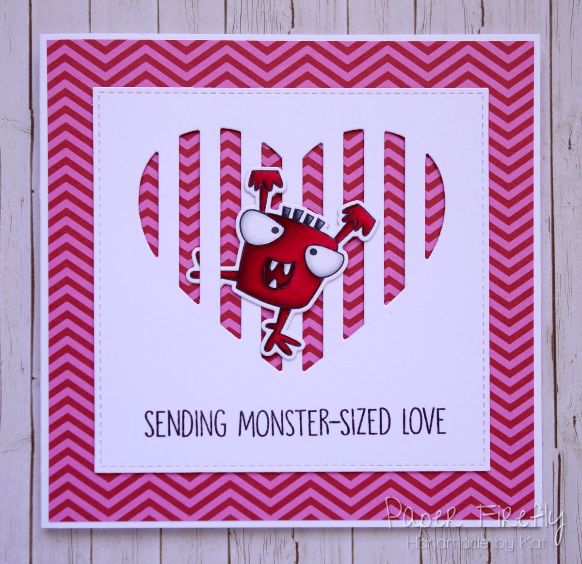 PaperFireflyKat's tweet photo. Send some monster-sized love to someone special this Valentine's Day with this punny card, available to buy in my Etsy shop https://t.co/ZkkXxRBVr7 #handmadecards #etsyshop #etsyseller #handmadevalentinescard #monsterlove #cutevalentinescard #punnyvalentinescard #paperfirefly https://t.co/1iJVOapL42