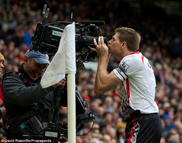 March 2014: The Olympiakos triumph is short lived, however. A thriller involving red cards and a Daniel Sturridge Michael Phelps tribute sees United lose 3-0 at home to Liverpool. Gerrard smooches the cameras.