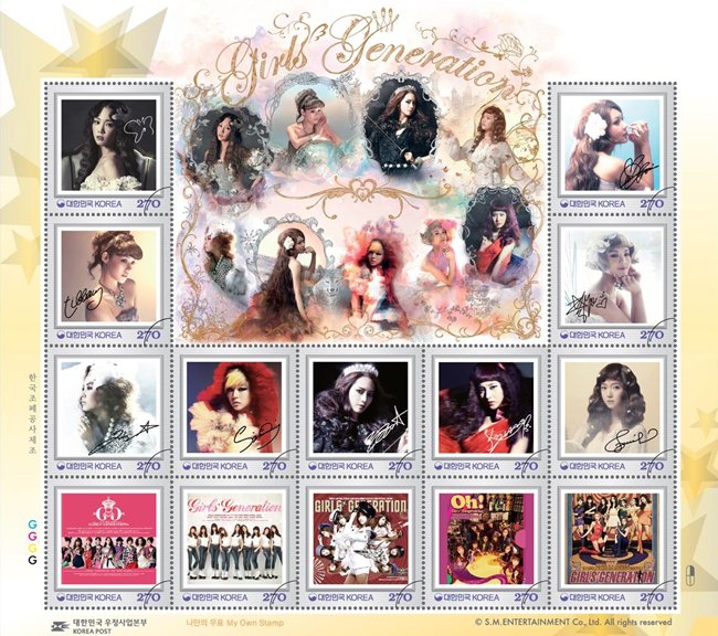 In 2012, it was revealed that they would be the first group of celebrities to appear on postage stamps in South Korea. According to Korea Post, the set was specially created to mark the hallyu's leader's fifth anniversary.  #TwitterBestFandom  #TeamSNSD