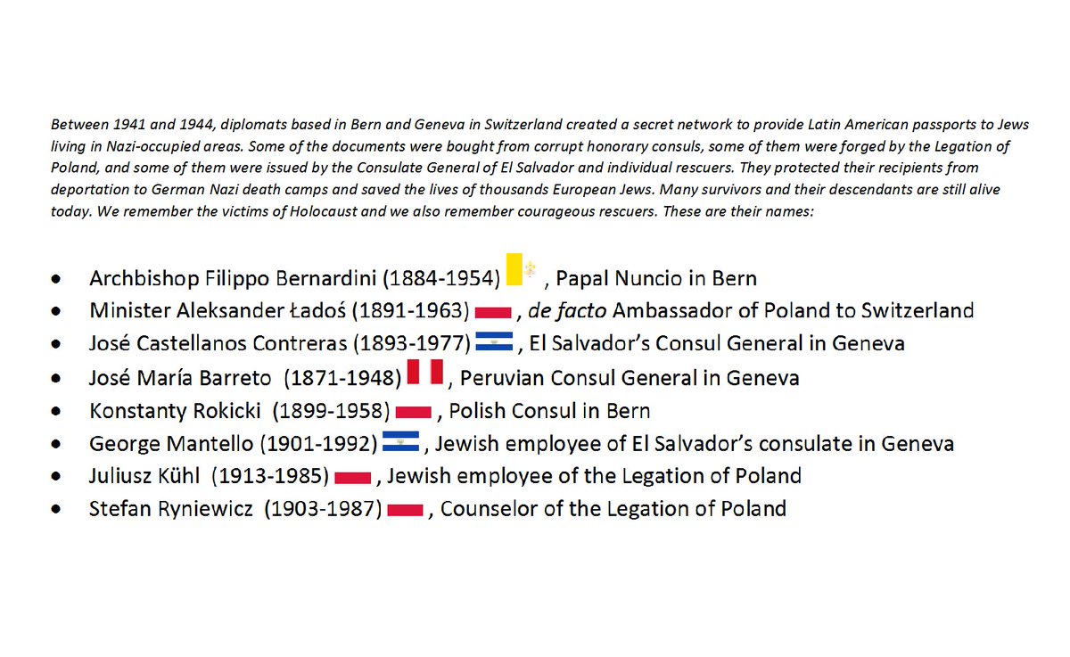 PLinSwitzerland's tweet photo. Ambassador @PLinSwitzerland : Glory to all diplomats based in Switzerland 1939-45 who helped rescue thousands of people from #Holocaust by issuing fake Latin American passports to Jews in Nazi-occupied Europe. #WeRemember them forever. 
They did their duty!
#HolocaustRemembrance https://t.co/ySB0sfQFTP