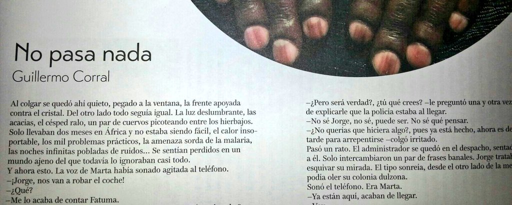 gcorralvandamme's tweet photo. Encantado de publicar en #Librujula "No pasa nada" una historia africana. Ya en quioscos. https://t.co/dCfELZaq8M