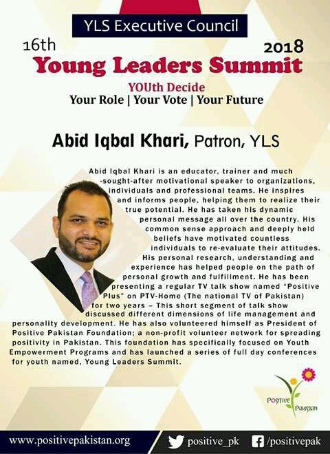 PsychologistISA's tweet photo. Educator ,Trainer ,President Positive Pakistan and Patron YLS18 SIR @aikhari  
#YoungLeaderSummit2018 https://t.co/BqOtHMrJzc