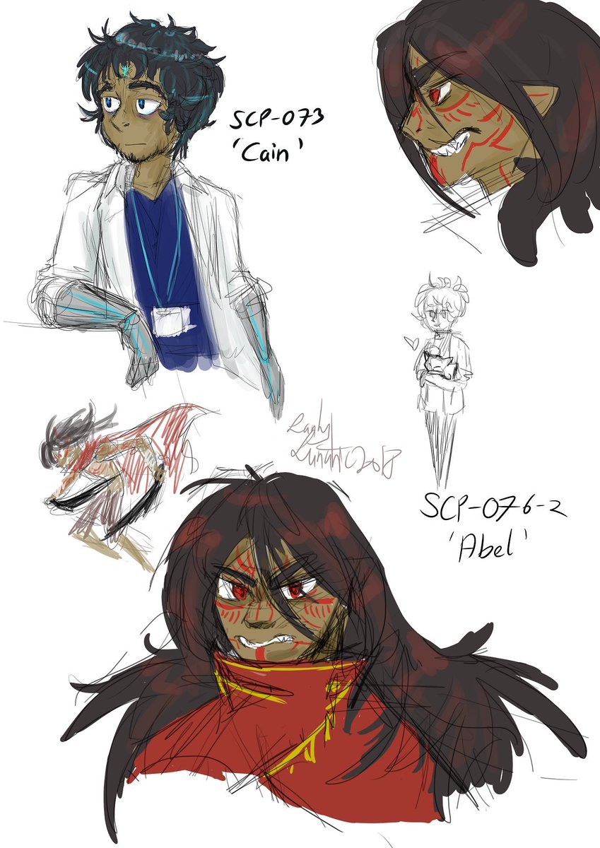 X 上的Siren Song：「Been getting back into the SCP fandom as of late so has  some sketches of SCP-073 and SCP-076, and my old Humanish SCP-682 design   / X
