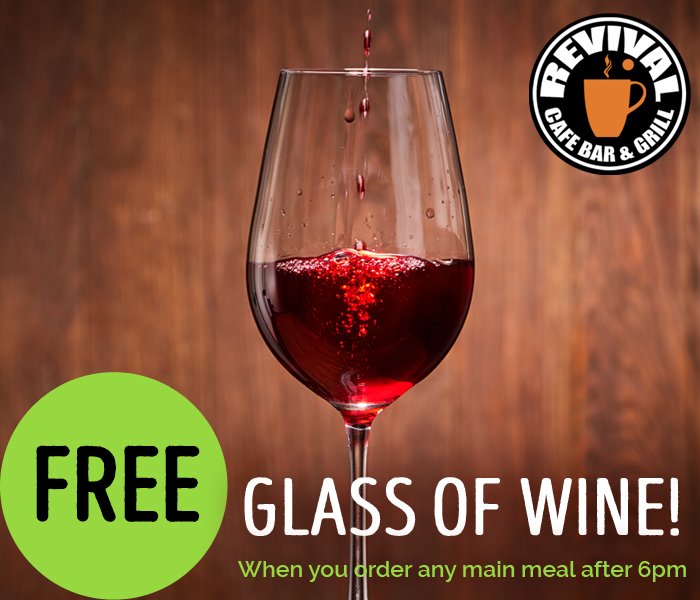revivalchelt's tweet photo. Get a FREE glass of wine when you order any main meal from 6pm onwards at Revival Cafe Bar &amp; Grill! Enter your email address at https://t.co/xC9n1InJBh to redeem offer, ends 12/03/2018. Visit us in Cheltenham town on Winchcombe St #cheltenhamoffers #cheltenhamrestaurant #freewine https://t.co/3Wd2XmojPV